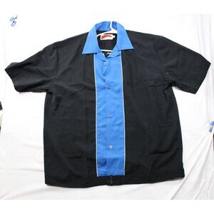 VTG Look Streamline Apparel Mens Hot Rod Bowling Color Block Shirt XL Black & Bl